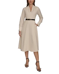 Donna Karan Satin Belted Midi Dress