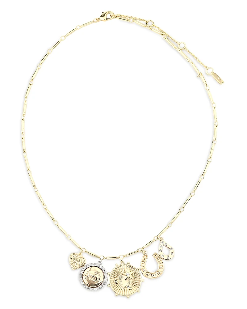 Aqua Crystal Horseshoe Mixed Charm Statement Necklace, 17-19 - Exclusive