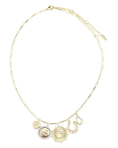 Aqua Crystal Horseshoe Mixed Charm Statement Necklace, 17-19 - Exclusive