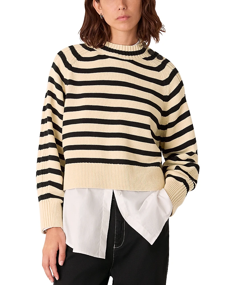 Whistles Stripe Detail Cotton Knit Sweater
