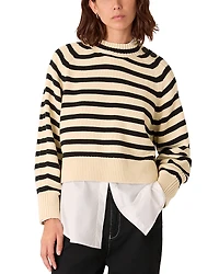 Whistles Stripe Detail Cotton Knit Sweater