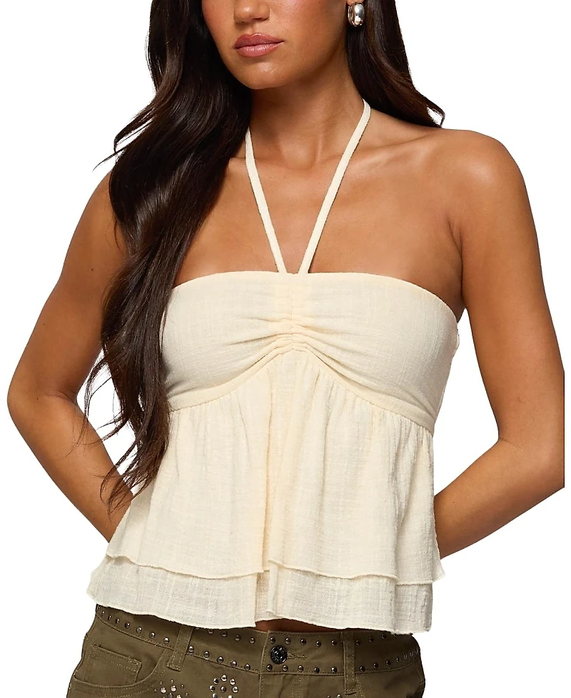 Edikted Layered Linen Look Babydoll Halter Top