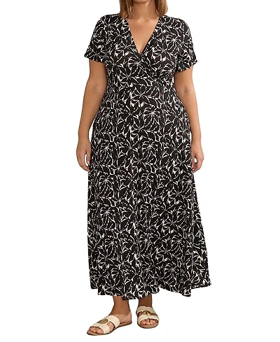 Live Unlimited Print Short Sleeve Maxi Wrap Dress