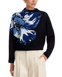 T Tahari Funnel Neck Floral Print Sweater