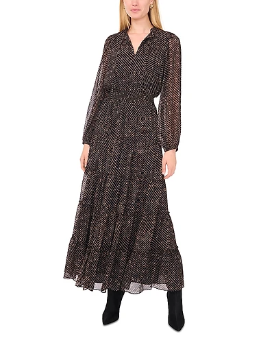 1.state Tie Neck Tiered Maxi Dress