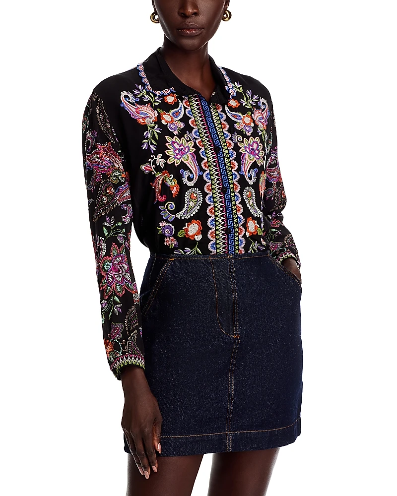 Johnny Was Mills Silk Embroidered Shirt