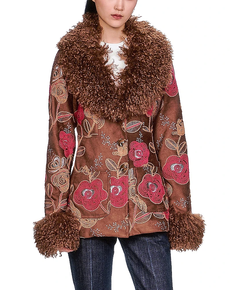 Anna Sui Poiret Faux Fur Trim Jacket