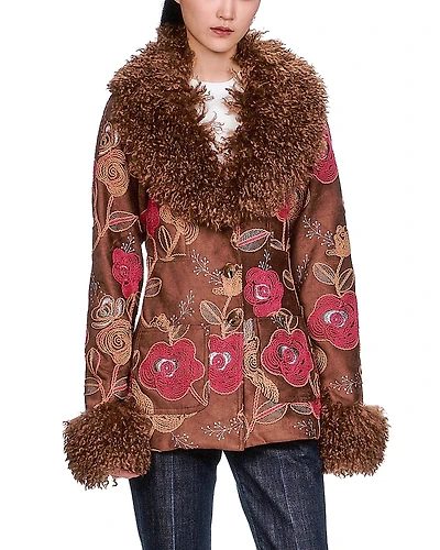 Anna Sui Poiret Faux Fur Trim Jacket