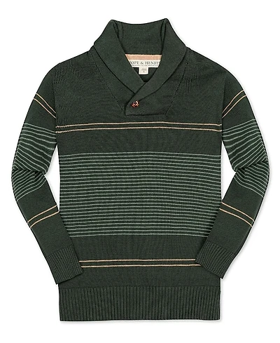 Hope & Henry Boys' Organic Long Sleeve Striped Shawl Collar Sweater - Baby, Little Kid