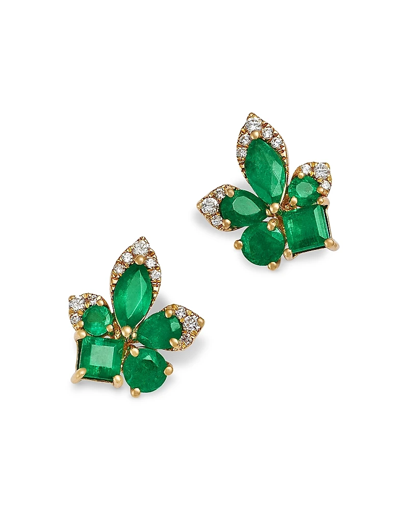 Bloomingdale's Fine Collection Emerald & Diamond Flower Cluster Stud Earrings
