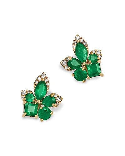 Bloomingdale's Fine Collection Emerald & Diamond Flower Cluster Stud Earrings