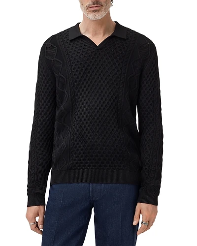 John Varvatos Haynes Open Collar Cable Polo Sweater