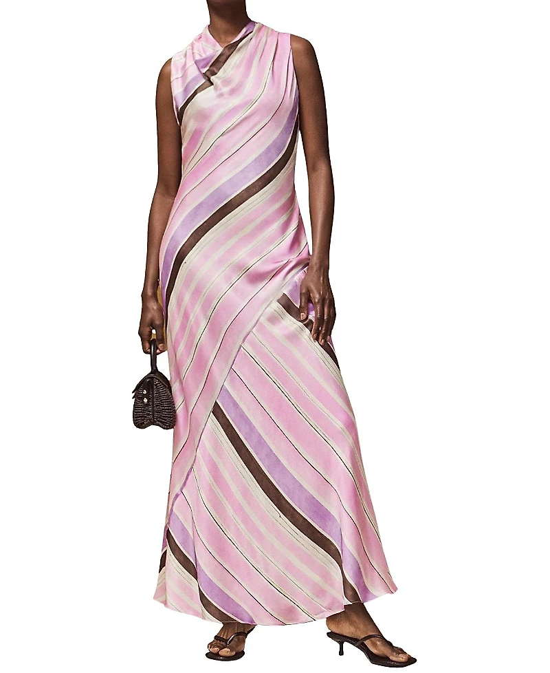 Ro & Zo Phoebe Stripe Cowl Neck Satin Dress