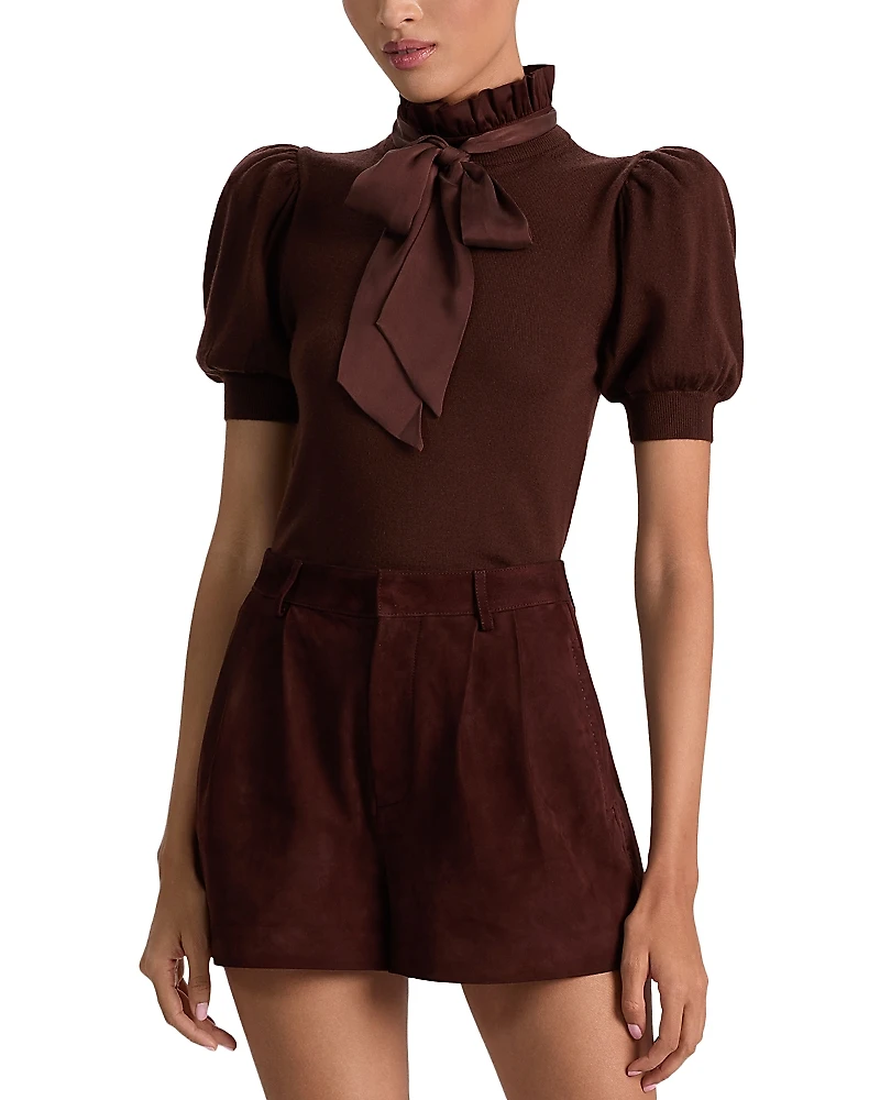 Alice and Olivia Chase Puff Sleeve Ruffle Neck Sweater