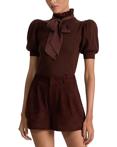 Alice and Olivia Chase Puff Sleeve Ruffle Neck Sweater