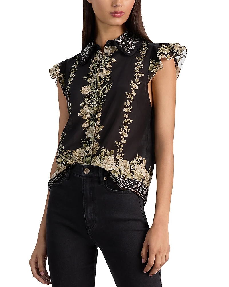 Alice and Olivia Martel Flutter Sleeve Top