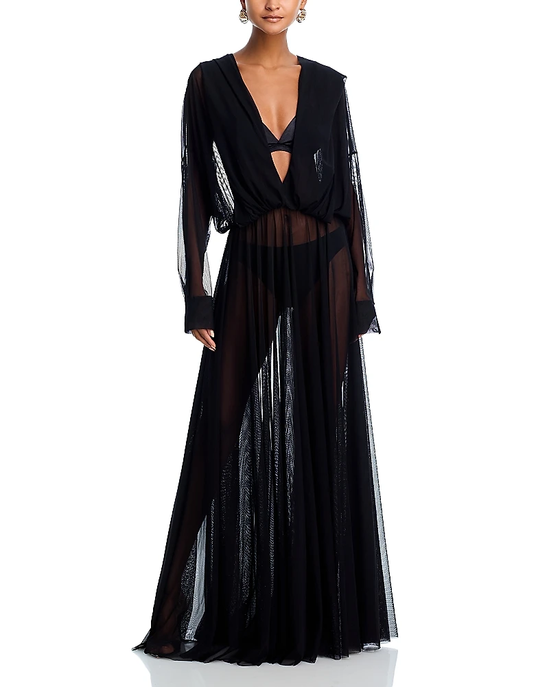 Norma Kamali Hooded Mesh Gown