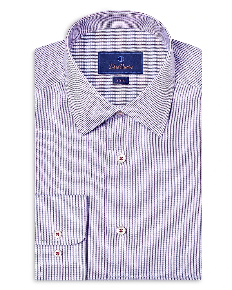 David Donahue Slim Fit Textured Micro Dobby Dress Shirt