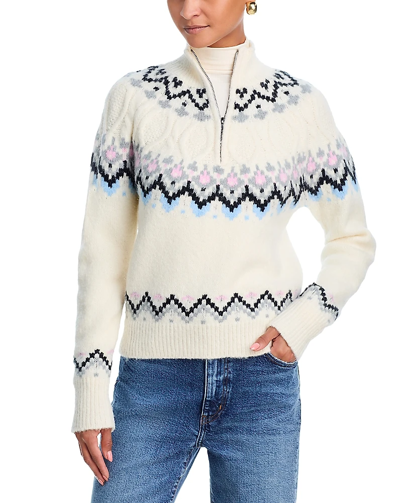 Aqua Fair Isle Half Zip Sweater - Exclusive