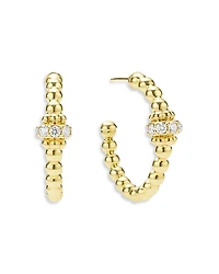 Lagos 18K Yellow Gold Caviar Gold Diamond Rondelle Bead Hoop Earrings