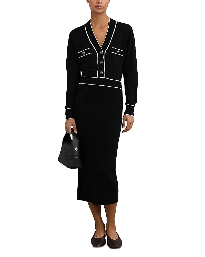 Reiss Petites Lorrie Button Front Knitted Midi Dress