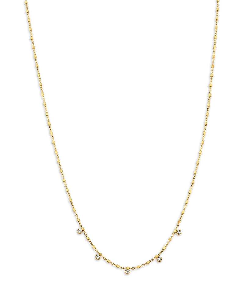 Zoe Chicco 14K Yellow Gold Prong Diamonds Dangling Square Bead Chain Necklace, 16