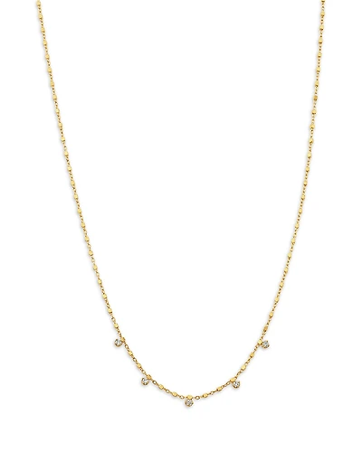 Zoe Chicco 14K Yellow Gold Prong Diamonds Dangling Square Bead Chain Necklace, 16