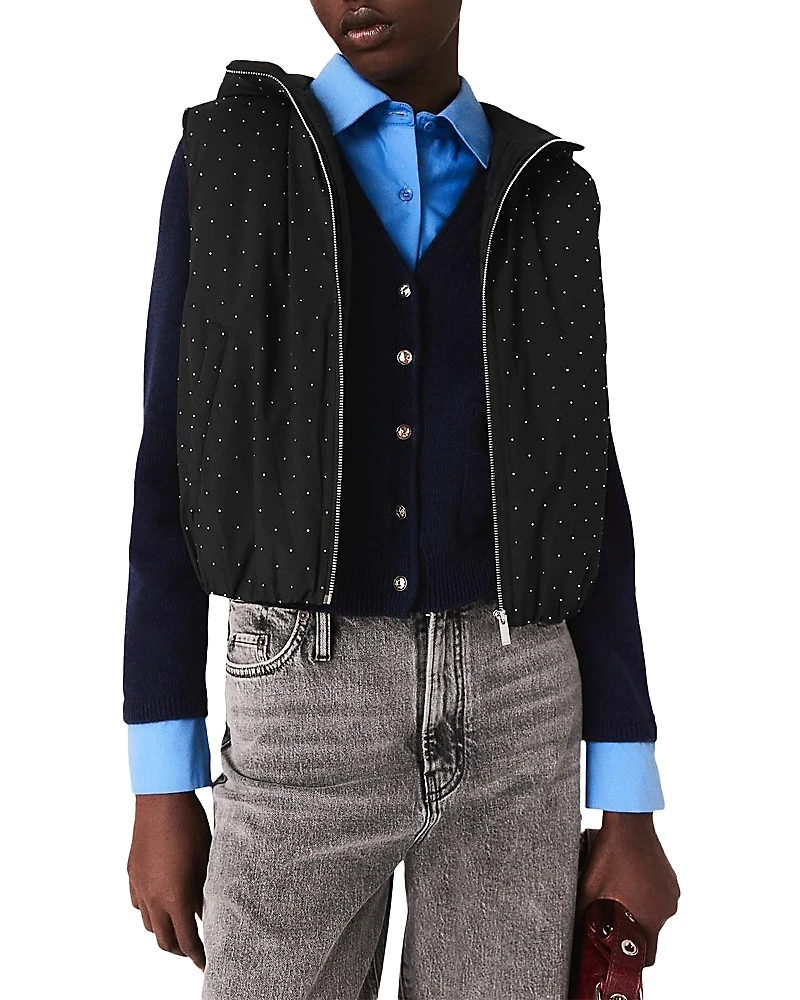 Maje Rhinestone Puffer Vest