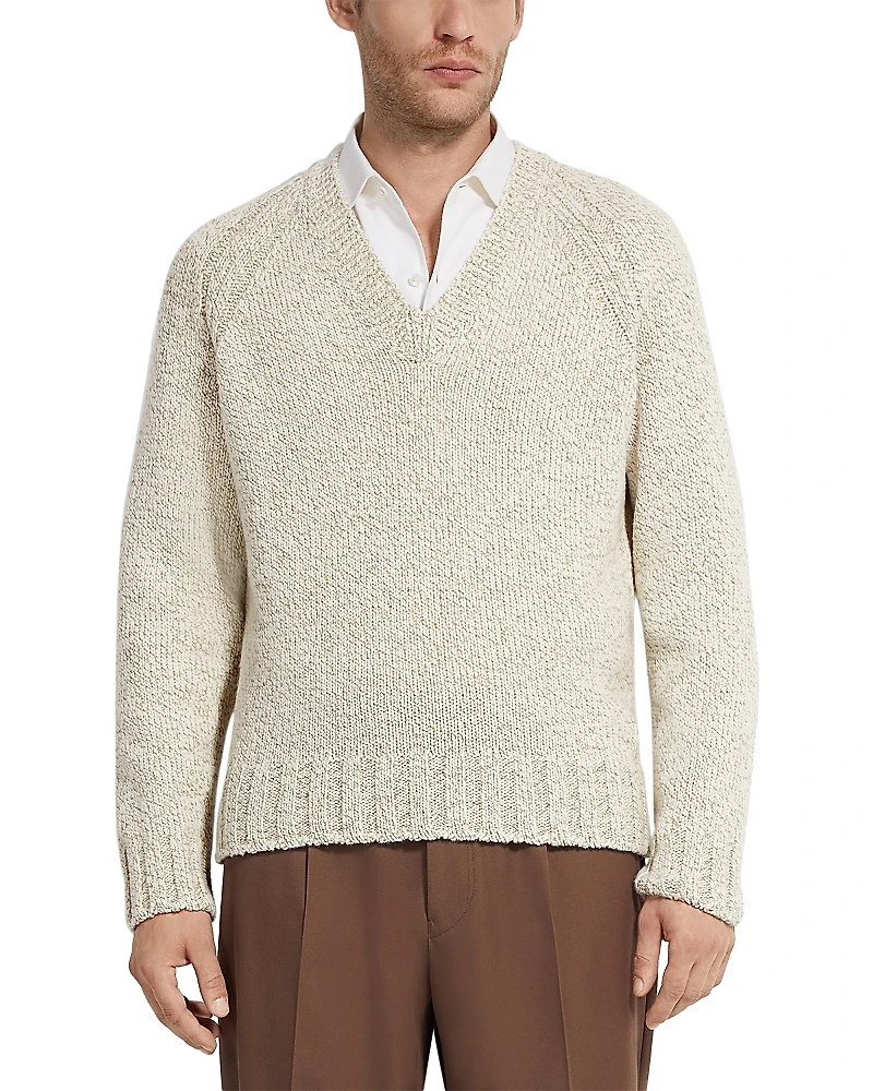 Zegna Melange Cashmere and Wool V-Neck