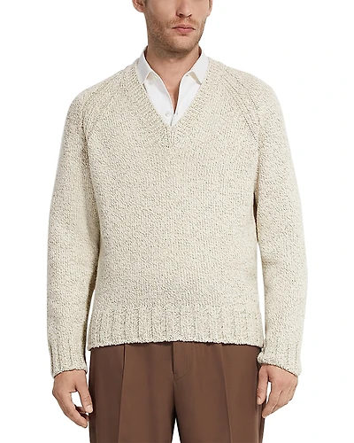 Zegna Melange Cashmere and Wool V-Neck