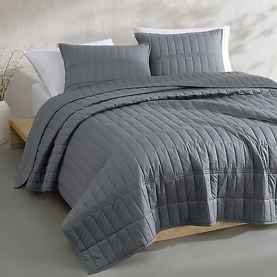Calvin Klein Washed Percale Solid 3 Piece Quilt Set
