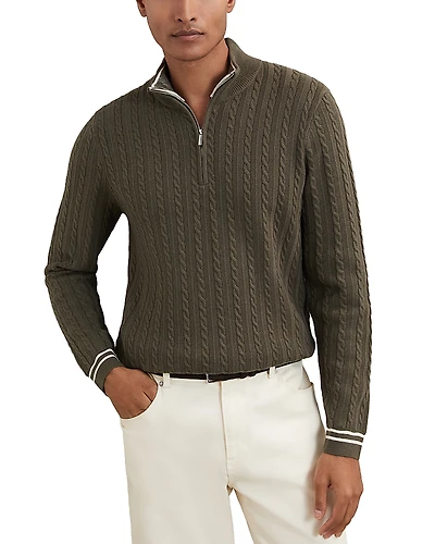 Reiss Tuscano Half Zip Funnel Neck Cable Sweater