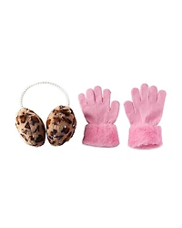 Omg Accessories Girls' Leopard Print Faux Fur Earmuff & Gloves Set - Big Kid
