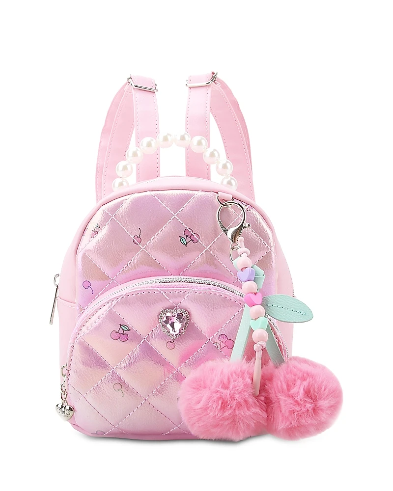 Omg Accessories Girls' Cherry Quilted Pearl Handle Micro Mini Backpack