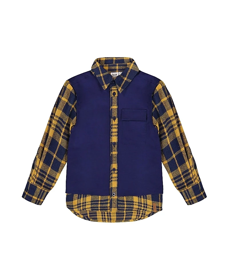 Deux par Boys' Long Sleeve Plaid Flannel Shirt with Solid Vest - Little Kid