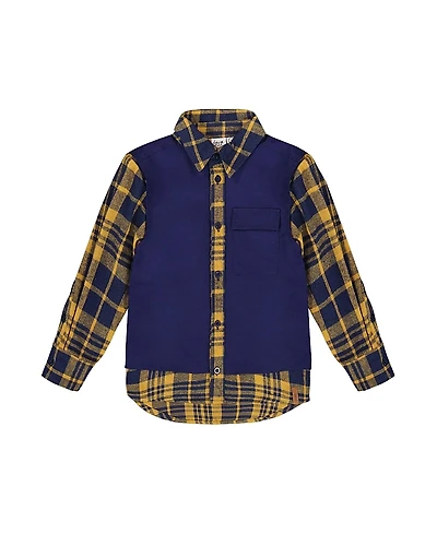 Deux par Boys' Long Sleeve Plaid Flannel Shirt with Solid Vest - Little Kid
