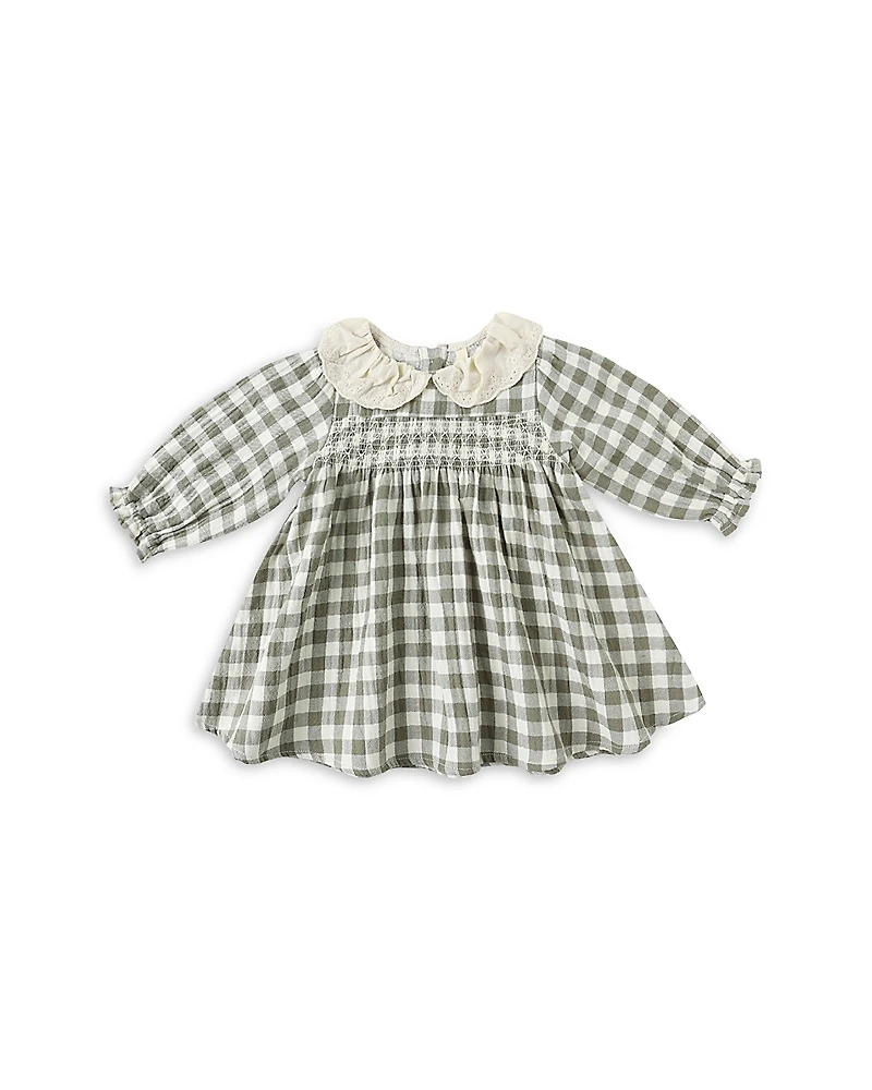 Quincy Mae Girls' Checked Eyelet Collar Smocked Dress - Baby