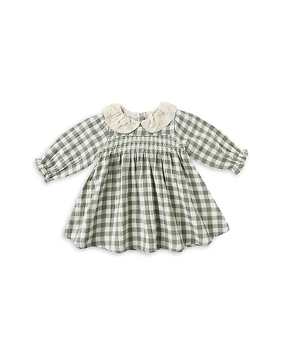 Quincy Mae Girls' Checked Eyelet Collar Smocked Dress - Baby