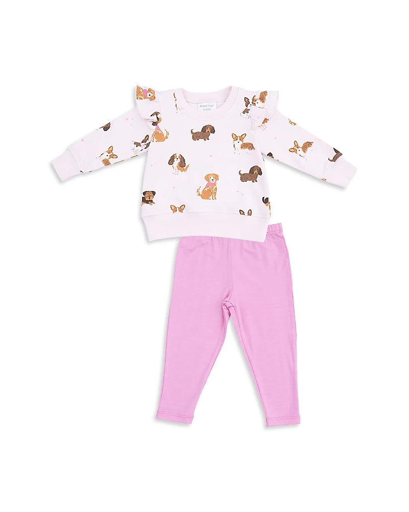 Angel Dear Girls' Best Friend Dogs French Terry Ruffle Sweatshirt & Legging Set - Baby