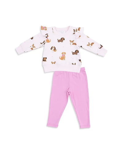 Angel Dear Girls' Best Friend Dogs French Terry Ruffle Sweatshirt & Legging Set - Baby