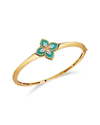 Roberto Coin 18K White & Yellow Gold Venetian Princess Turquoise & Diamond Flower Bangle Bracelet