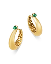 Zoe Chicco 14K Yellow Gold Emerald Gemstones Emerald Tapered Hoop Earrings