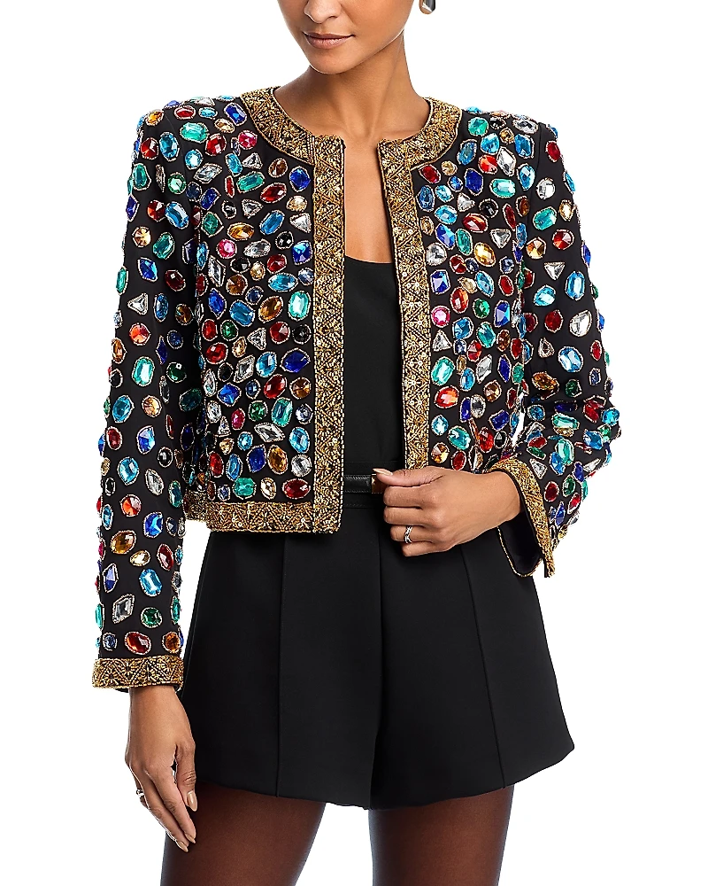 Aqua Collarless Jeweled Blazer - Exclusive