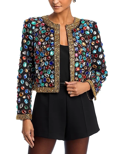 Aqua Collarless Jeweled Blazer - Exclusive
