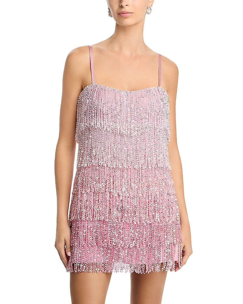 Aqua Tiered Ombre Fringe Dress - Exclusive