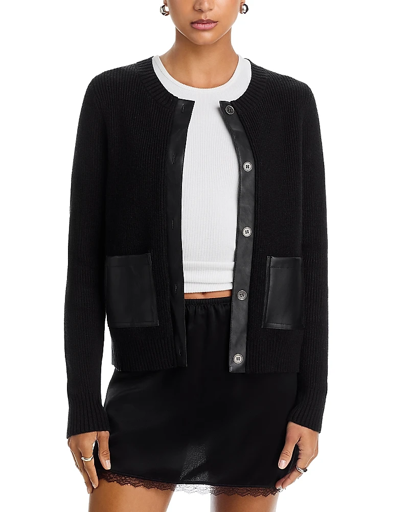Six Fifty Natalia Faux Leather Trim Cardigan