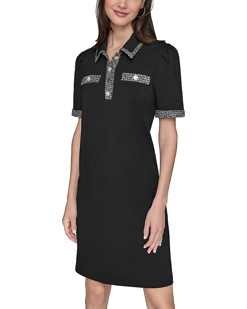 Karl Lagerfeld Paris Tweed Trim Polo Dress