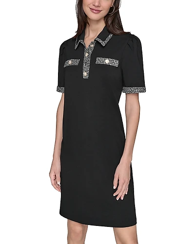 Karl Lagerfeld Paris Tweed Trim Polo Dress
