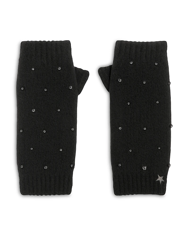Jocelyn Crystal Bead Faux Fur Lined Fingerless Mittens