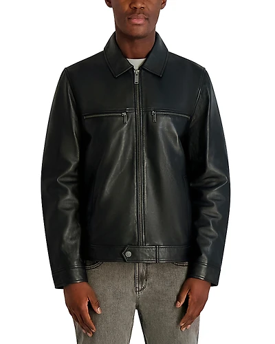 Karl Lagerfeld Paris Collared Leather Jacket